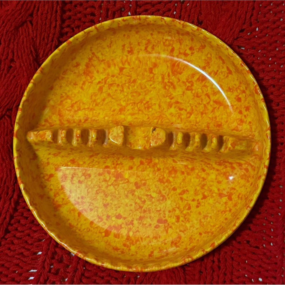 Vintage Dale Chemical Co Melamine Ashtray Orange Yellow Marbled Mid Century MCM
